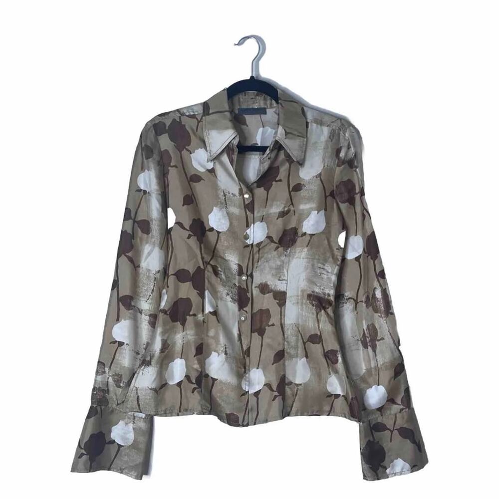 Alberta Ferretti Silk Floral Champagne Blouse Size Small – Elegant Designer Top